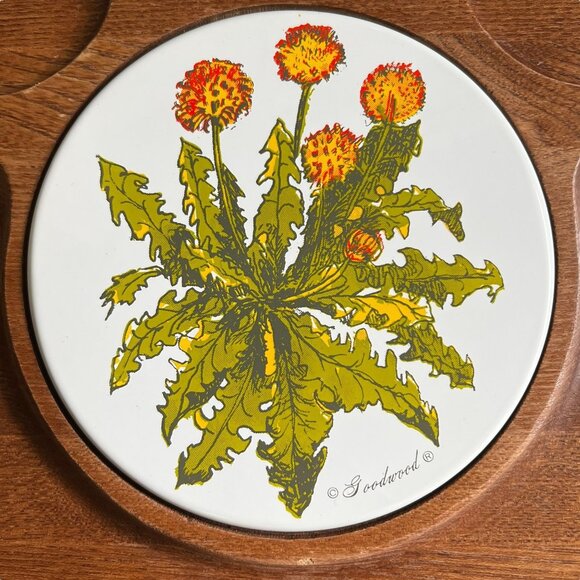 Vintage Goodwood Cheese Cracker Teak Board Tray Flower Inset Charcuterie Japan - Picture 2 of 10